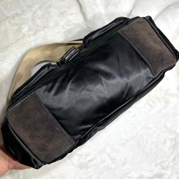 y2k COACH Vintage Buckle Black Sateen Nylon Shoulder Hand bag - Picture 3 of 11